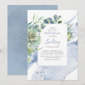 Succulenten Groen Stoffig Blauw Vrijgezellenfeest Kaart (Voorkant / Achterkant)