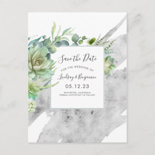 Succulenten Groen Zilveren Spletters Save the Date Aankondigingskaart