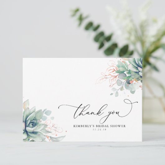 Succulenten Groene Bruiloftsborrel Dankjewel Bedankkaart (Staand voorkant)