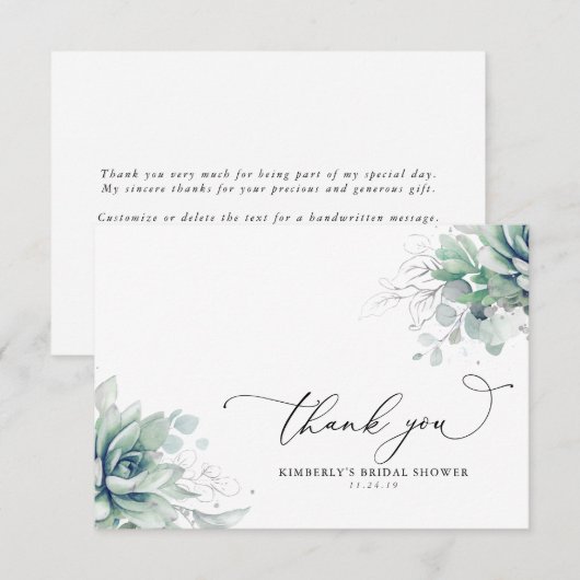 Succulenten Groene Bruiloftsontbijt Dankjewel Bedankkaart (Voorkant / Achterkant)