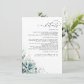 Succulenten Groene Zilveren Bladeren Trouwdetails Informatiekaartje (Staand voorkant)