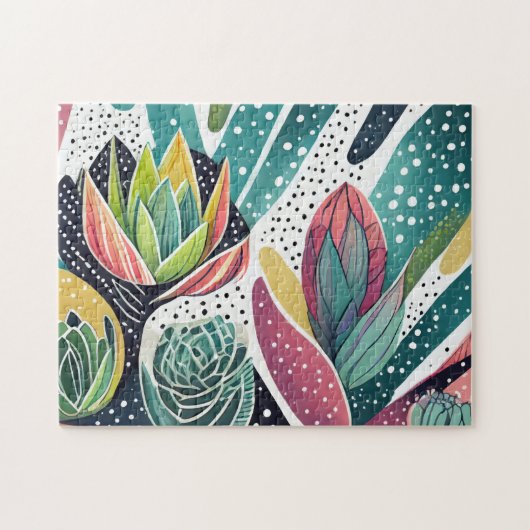 Succulenten in groen en roze legpuzzel (Horizontaal)