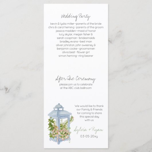 Succulenten in lantaarn Rustieke Bruiloft programm Programmakaart (Achterkant)