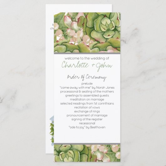 Succulenten in lantaarn Rustieke Bruiloft programm Programmakaart (Voorkant / Achterkant)