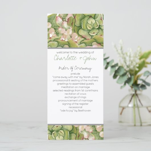 Succulenten in lantaarn Rustieke Bruiloft programm Programmakaart (Staand voorkant)