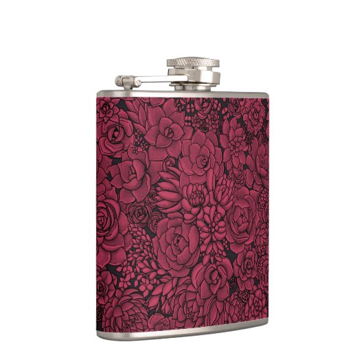 Succulenten in Viva Magenta - Kleur van het jaar 2 Heupfles (Rechts)