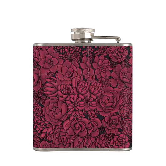 Succulenten in Viva Magenta - Kleur van het jaar 2 Heupfles (Achterkant)