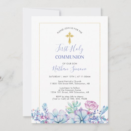 Succulenten & Kruis | Eerste Heilige Communie Kaart (Voorkant)