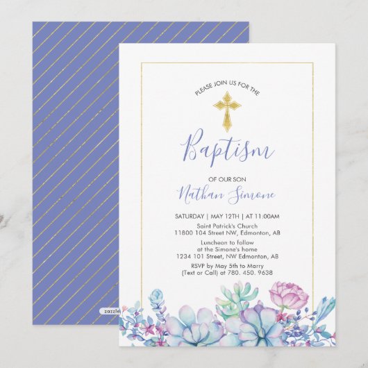 Succulenten & Kruis | Jongensdoop, doop Kaart (Voorkant / Achterkant)