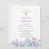 Succulenten & Kruis | Meisje Eerste Heilige Commun Kaart (Voorkant)