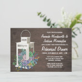 Succulenten + Lantaarn repetitie diner uitnodiging (Staand voorkant)