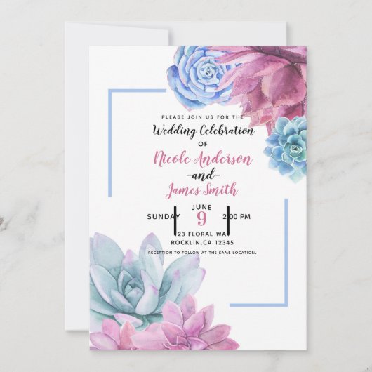 Succulenten Moderne Chic Aquarel Bruiloft Fiesta Kaart (Voorkant)