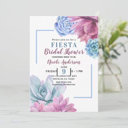 Succulenten Moderne Chic Witte Bruiloftsfeest Fies Kaart (Staand voorkant)