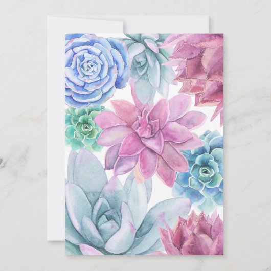 Succulenten Moderne Chic Witte Bruiloftsfeest Fies Kaart (Achterkant)