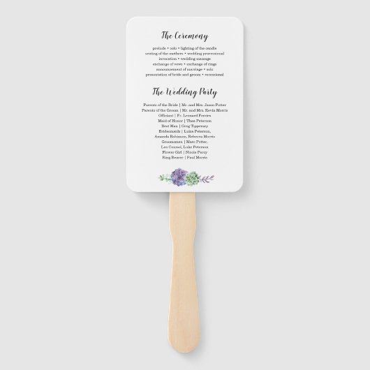 Succulenten op geometrisch lijst bruiloft programm handwaaier (Achterkant)