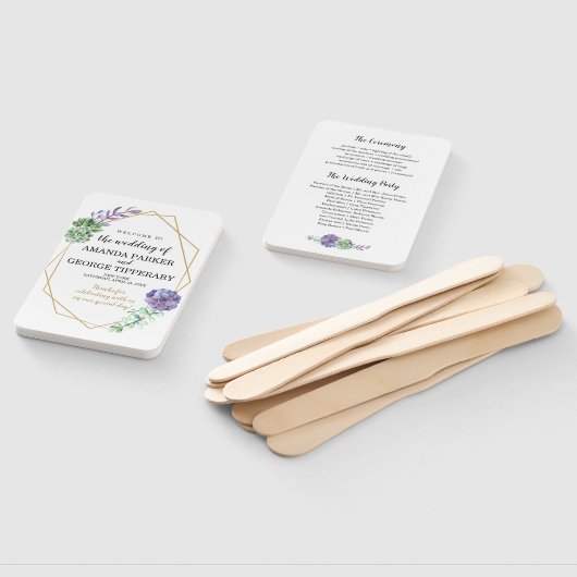 Succulenten op geometrisch lijst bruiloft programm handwaaier (Niet-gemonteerd)