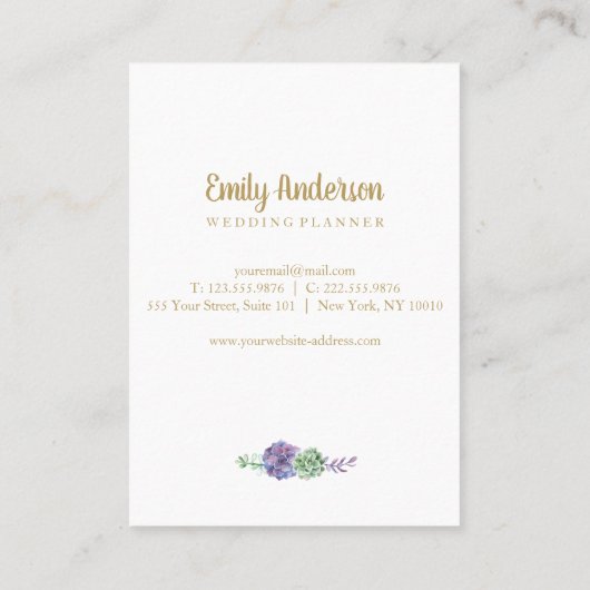 Succulenten paarsste hallo gouden kaart visitekaartje (Achterkant)