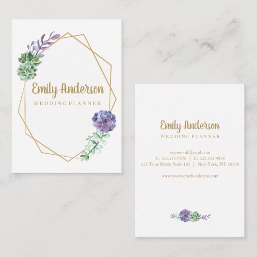 Succulenten paarsste hallo gouden kaart visitekaartje (Voorkant / Achterkant)