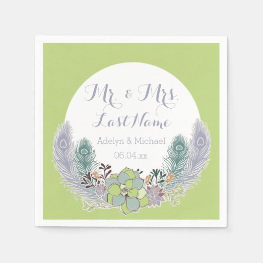 Succulenten Peacock Feathers Trouwpapier Servetten (Voorkant)