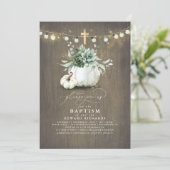 Succulenten Pompoenen Goud Kruis Herfst Doop Kaart (Staand voorkant)