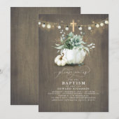 Succulenten Pompoenen Goud Kruis Herfst Doop Kaart (Voorkant / Achterkant)