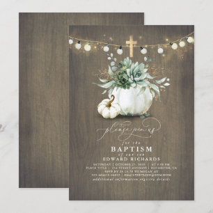 Succulenten Pompoenen Goud Kruis Herfst Doop Kaart