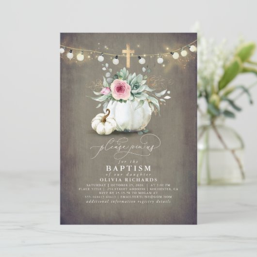 Succulenten Pompoenen Gouden Kruis Herfst Roze Doo Kaart (Staand voorkant)