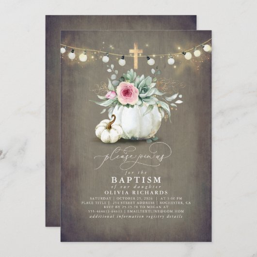 Succulenten Pompoenen Gouden Kruis Herfst Roze Doo Kaart (Voorkant / Achterkant)