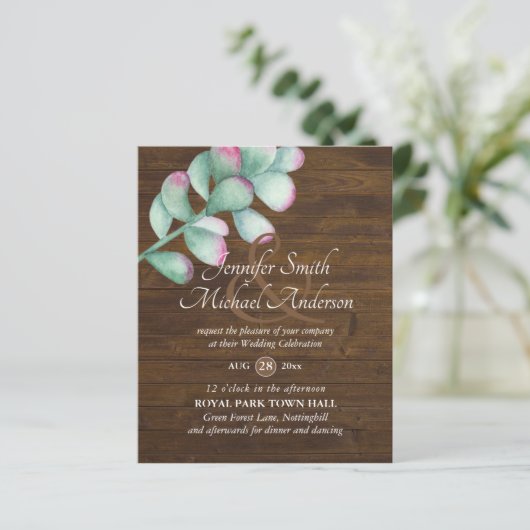 Succulenten Roze Blos Mint Groen Budget Bruiloft (Staand voorkant)