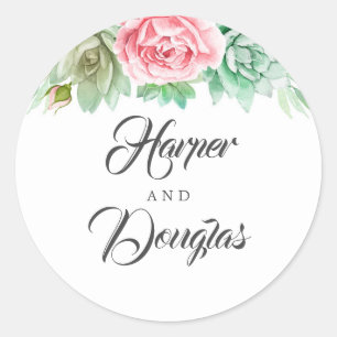 Succulenten Roze Bruiloft Bloemen Ronde Sticker