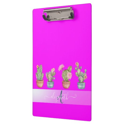 Succulenten Roze Fluorescerend Monogram Klembord (Links)