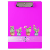 Succulenten Roze Fluorescerend Monogram Klembord (Voorkant)