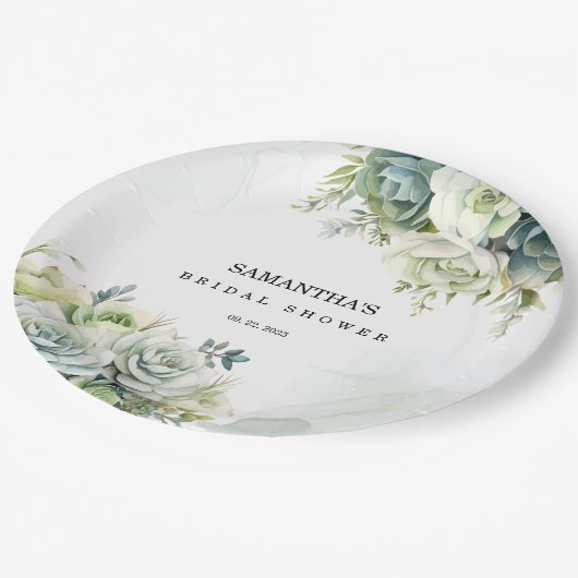 Succulenten, rozen en groen Vrijgezellenfeest Papieren Bordje (Gekanteld)