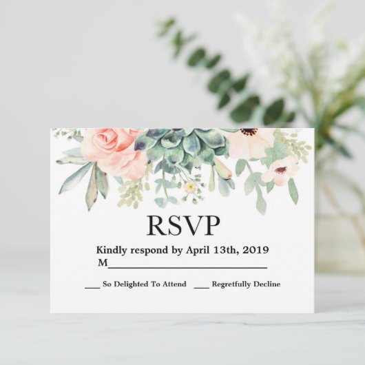 Succulenten RSVP trouwkaart Kaartje (Staand voorkant)