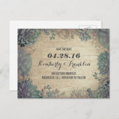 Succulenten Rustic Floral Save the Date Aankondigingskaart (Voorkant / Achterkant)