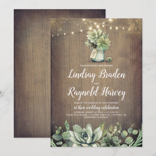 Succulenten | Rustic Greenery Country Barn Wedding Kaart (Voorkant / Achterkant)