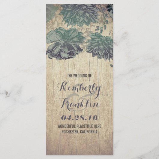 Succulenten Rustiek Hout Wedding Programma's (Voorkant)