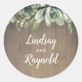 Succulenten Rustiek Land Bruiloft Ronde Sticker