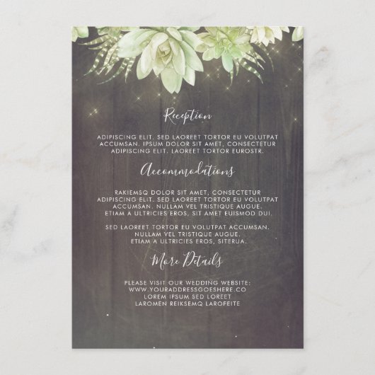 Succulenten Rustieke Bruiloft Informatie Gast Informatiekaartje (Voorkant)