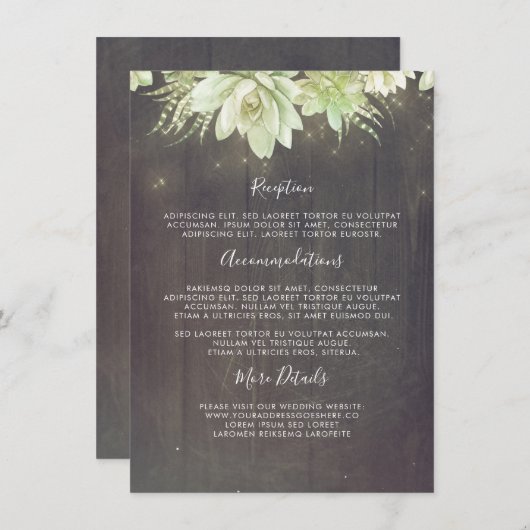 Succulenten Rustieke Bruiloft Informatie Gast Informatiekaartje (Voorkant / Achterkant)