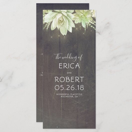 Succulenten rustieke bruiloft programma's (Voorkant / Achterkant)