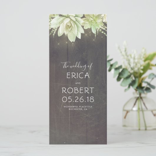 Succulenten rustieke bruiloft programma's (Staand voorkant)