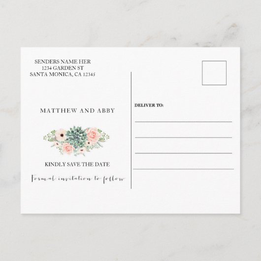 Succulenten save the date uitnodiging briefkaart (Achterkant)