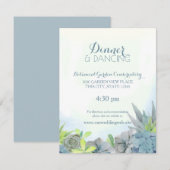 Succulenten Steel Blue Bruiloft Waterverf Informatiekaartje (Voorkant / Achterkant)