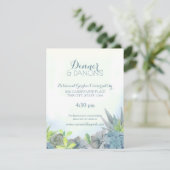 Succulenten Steel Blue Bruiloft Waterverf Informatiekaartje (Staand voorkant)