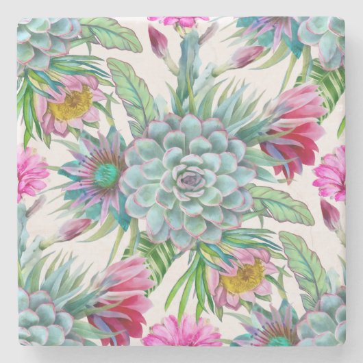 Succulenten tropische tuin stenen onderzetter (Voorkant)