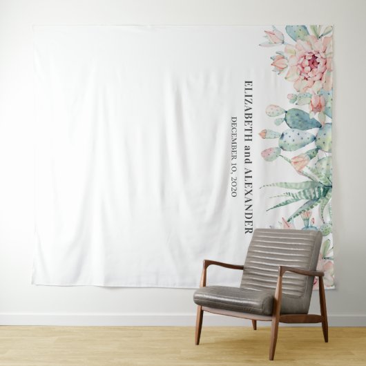 Succulenten trouwachtergrond. Cactus achtergrond Wandkleed (In Situ (horizontaal))