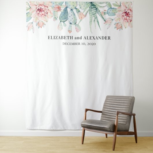 Succulenten trouwachtergrond. Cactus achtergrond Wandkleed (In situ)