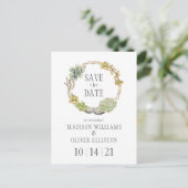 Succulenten, Twigs en Stenen | Datum opslaan Briefkaart (Staand voorkant)