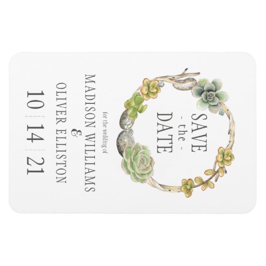 Succulenten, Twigs en Stenen | Datum opslaan Magneet (Horizontaal)